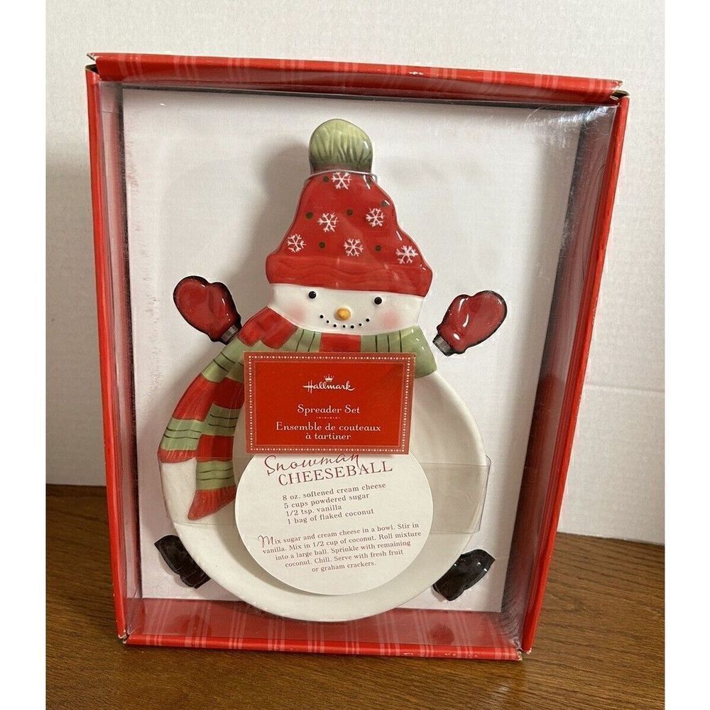 Hallmark Snowman Cheese Ball Set Christmas Plate Arm And leg Spreaders-NEW